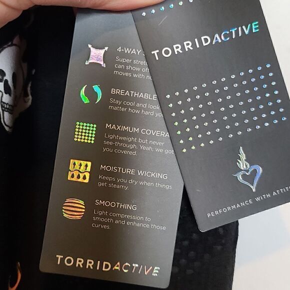 2X 18W 20W Torrid Wicking Active Legging  Black Flames Skull Punk Mesh Panel - Picture 7 of 11